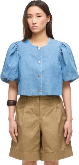 ROUGE EDIT Roudelila 2/4 Short Denim Blazer   Blue   44