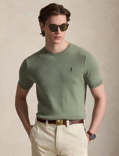Polo Ralph Lauren Rib Knit Cotton Short Sleeve Sweater Green XL