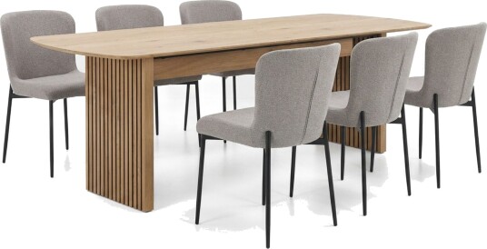 Richeto Spisegruppe Eik 240 cm med 6 Elsie Spisestoler - Eik/Lys grå