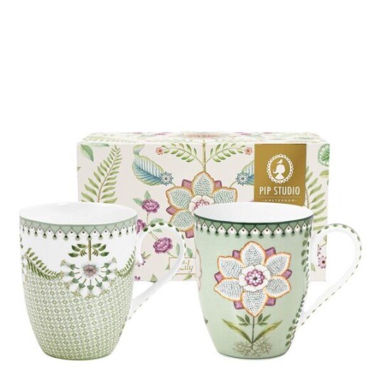 Pip Studio Lilly & Lotus krus stor 36,5 cl 2 stk lysegrønn