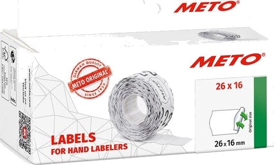METO Prisetiketter avtak. 26x16mm, hvit, 6rl/1000