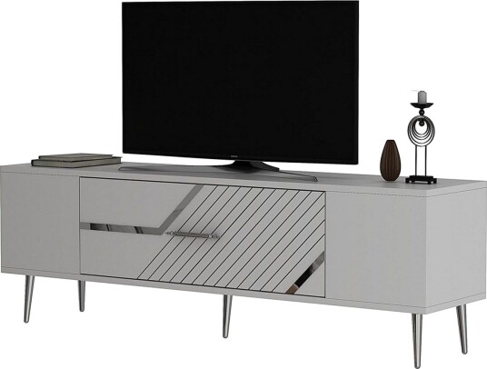 Anira TV-benk 150 cm - Hvit/Sølv