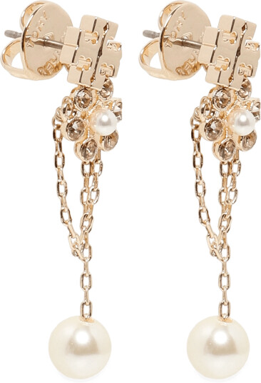 Tory Burch Moondance Pearl Chain Earrings Gold ONE SIZE Tory Burch Moondance Pearl Chain Earrings Gold ONE SIZE