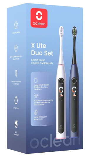 Oclean X Lite Duo Elektrisk Tannbørste Dobbeltpakke Grå/Mørkeblå