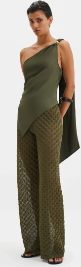Malina Neija Brooch Detailed One Shoulder Top Khaki green 42 Malina Neija Brooch Detailed One Shoulder Top Khaki green 42