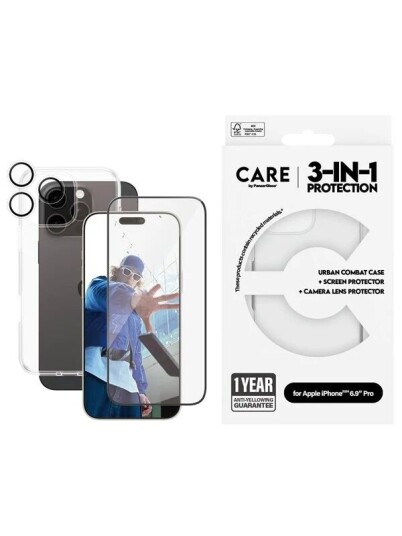 PanzerGlass 3-i-1 Bundle Skjermbeskytter til iPhone 16 Pro Max - Gjennomsiktig