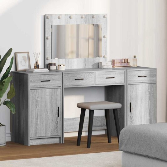 3 delt Dressingbord Set med LED Grå Sonoma Konstruert Tre