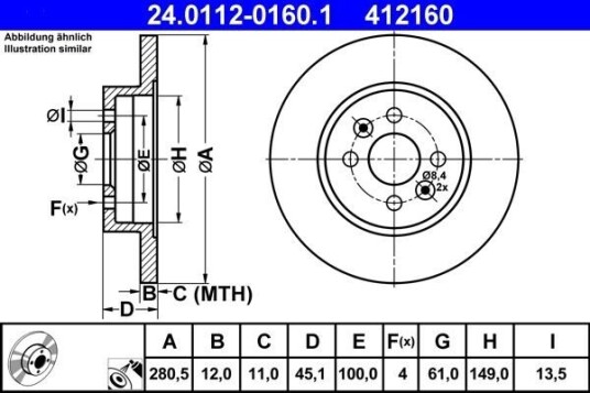 Bremseskive ATE 24.0112-0160.1