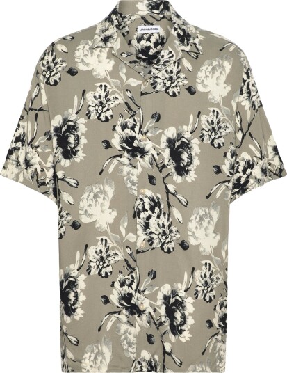 Jack & Jones Jjjeff Monochrome Aop Resort Shirt Ss Khaki green XL