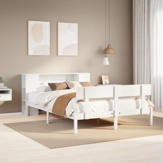  Seng med bokhylle uten madrass hvit 140x200 cm heltre furu 3321775
