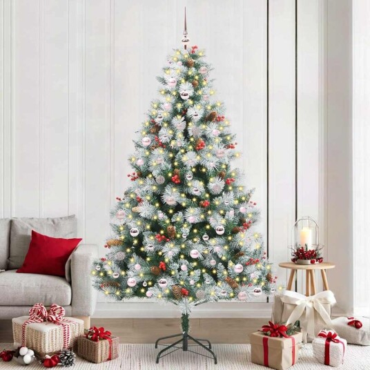 vidaXL Kunstig juletre Grønn og hvit 240 cm PVC og Metall og Plast