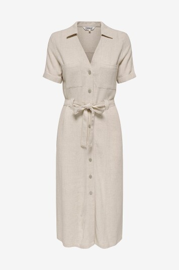 Only - Skjortekjole onlSiesta SS Lin BL Shirt Dress - Beige Only - Skjortekjole onlSiesta SS Lin BL Shirt Dress - Beige