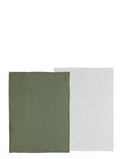 Södahl Viskestykke 50X70 Line 2 Stk. Olive/White - Multi/patterned - 50X70CM