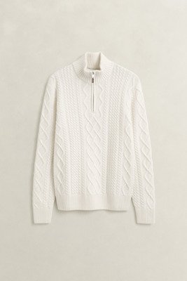 Gant Wool Blend Cable Knit Half Zip Cream XL Gant Wool Blend Cable Knit Half Zip Cream XL