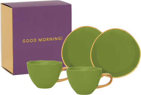 URBAN NATURE CULTURE God Morgen gavesett Cappuccino kopp & fat 2-pack Eviggrønn kvist