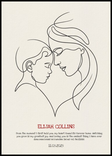 Minimalist Line Art Mother and Child Embrace Plakat / 50x70