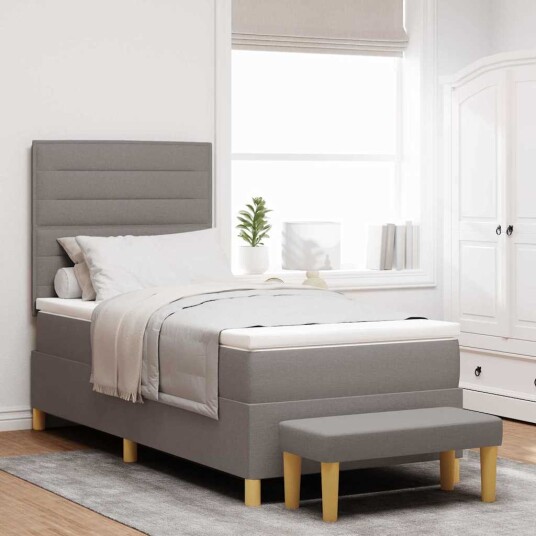 Sengseng med madrass & benk Taupe 90 x 190 cm Stoff