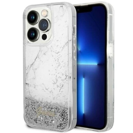 Guess Case For Iphone 14 Pro 6,1&Amp Amp Quot  Guhcp14llcsgsgh White Hard Case Liquid Glitter Marble