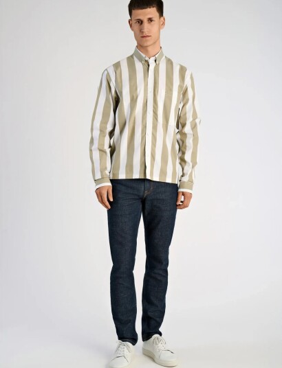 Lindbergh Bold Striped Cropped Shirt L/S Beige S Lindbergh Bold Striped Cropped Shirt L/S Beige S