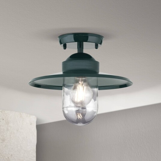 Orion Edward utendørs taklampe grønn Ø 27,5 cm aluminium/glass Edward dimbar Grønn Aluminium Antikk