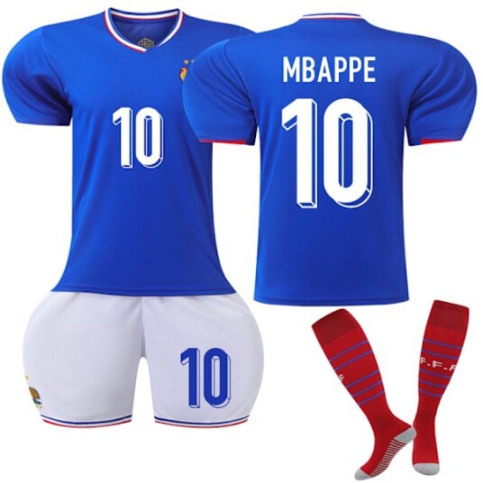 2024 UEFA Euro Mbappe Barn Fotballdrakt Sett Frankrike Hjem Nr.10 Hjem 22 Home 22
