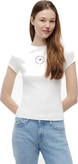 Tommy Jeans Tjw Slim Ess Logo2 Rib Tee Ext Cream L