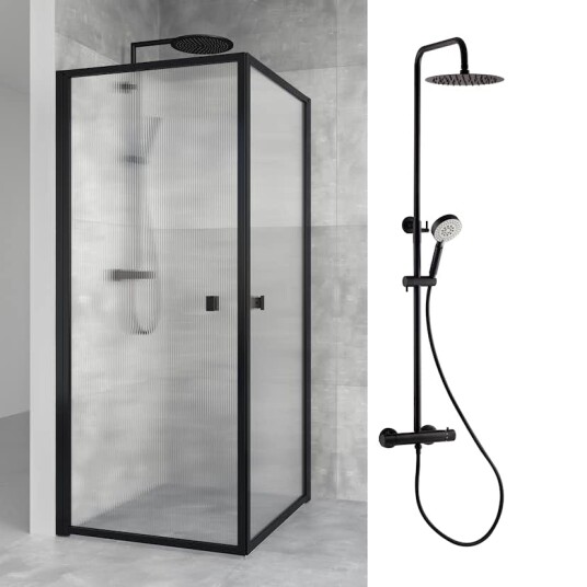 Macro Design Dusjsett Dusjhjørne Empire Linjeglass 900x900 med Takdusjsett Imo 160 cc PKT 00044