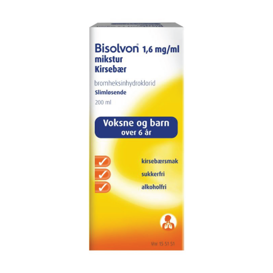 Bisolvon Mikstur 1,6 mg/ml kirsebær 200 ml Bisolvon Mikstur 1,6 mg/ml kirsebær 200 ml