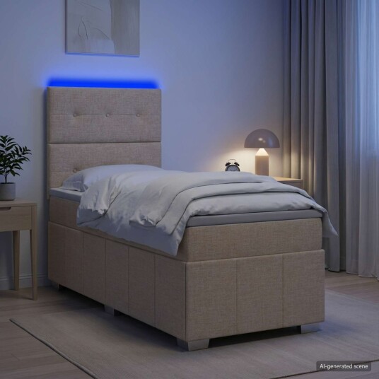 vidaXL LED boksseng med madrass med hodegjerde Krem 90 x 190 cm Stoff