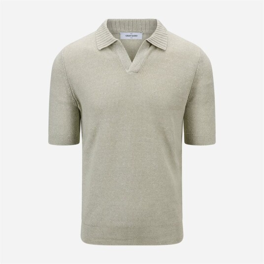 Gran Sasso Short Sleeve Piquet Cotton Linen Ligth Green