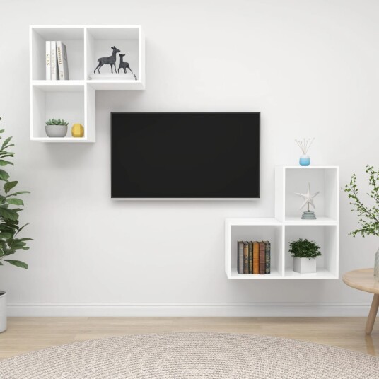 TV benksett 4 deler hvit konstruert tre