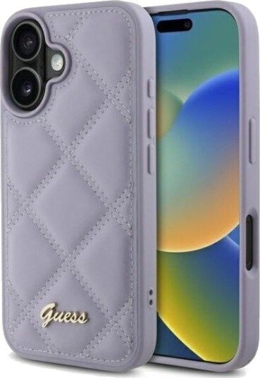 GUESS Quilted Metal Logo Deksel til iPhone 16 - Lys Lilla