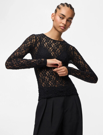 Pieces Pchazel Ls Lace Top Jrs Noos Black XXL Pieces Pchazel Ls Lace Top Jrs Noos Black XXL