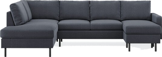 Peppe 4 seters Venstrevendt U formet Sofa med Divan og Sjeselong i Stoff Mørk grå