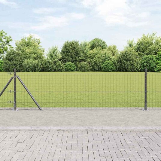Sveiset Trådgjerd med 7 Flensede Stolper Grå 0.6x100 m Stål