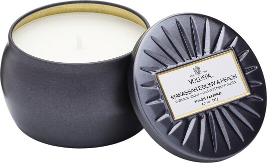 Voluspa Makassar Ebony & Peach Decorative Tin Candle 25 timer 127 g