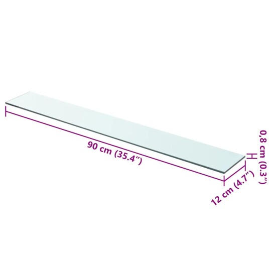 vidaXL Hyllepanel klart glass 90x12 cm