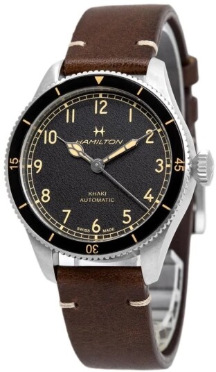 Hamilton Herreklokke H76205530 Khaki Aviation Sort/Lær Ø38 mm