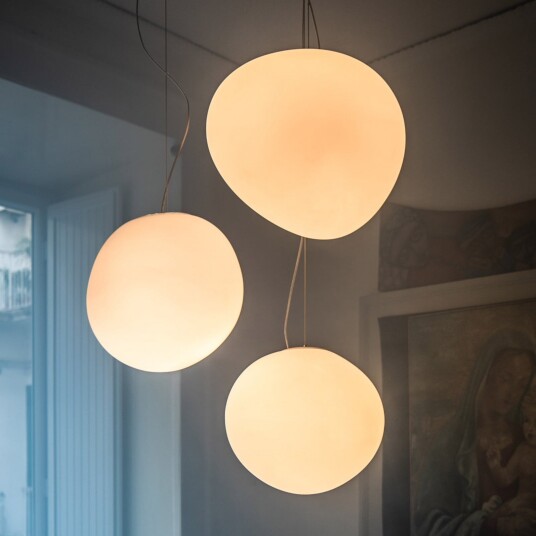 Hengelampe Foscarini Gregg grande dimmbar Hvit Stue Glass Design 40 40 Hvit
