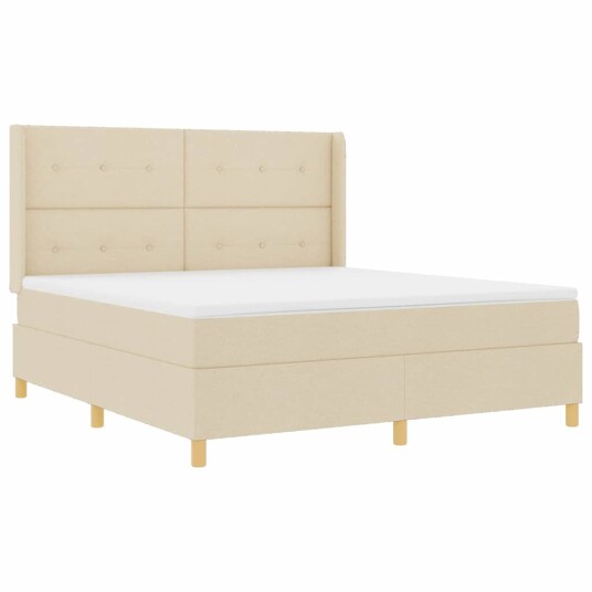Boksfjær Seng med madrass Krem 180 x 200 cm stoff Boksfjær Seng med madrass Krem 180 x 200 cm stoff