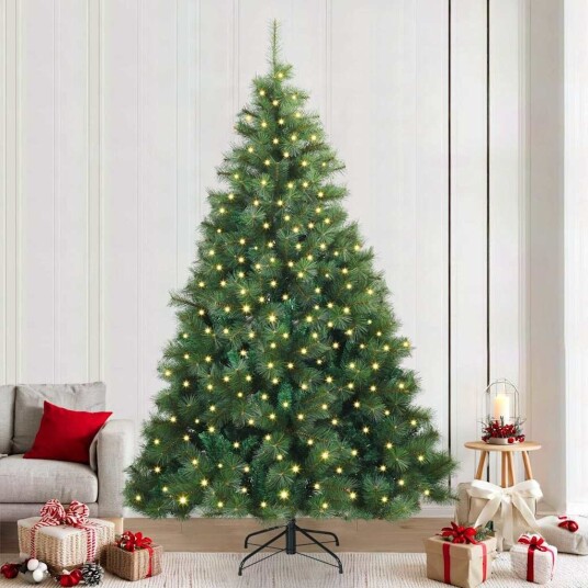 Kunstig juletre med 300 LED med stativ grønn 240 cm PE og PVC