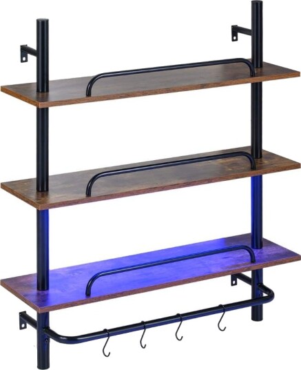 Flytende vegghylle med RGB LED lys – 3 etasjer