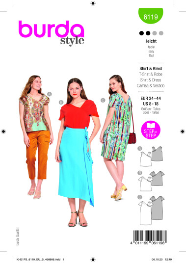 Burda 6119 - Kjole & Topp EUR: 34-44, US: 8-18