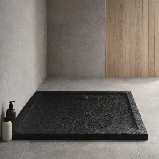 MILD STONE Dusjkar | Lav Rektangulær Utgave | Skifereffekt Black Matt 90x100x4,5
