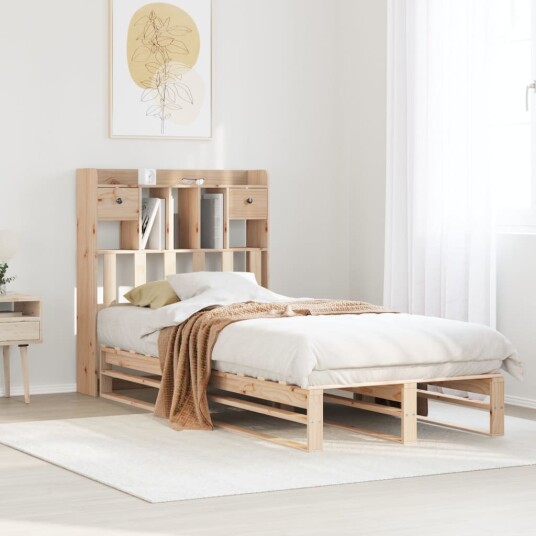  Seng med bokhylle uten madrass 90x190 cm heltre furu 8721158627643