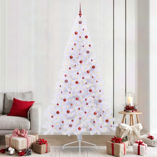 Kunstig juletre med 300 LED med stativ Hvit 240 cm PVC og stål