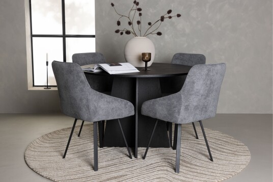 Venture Home Bootcut Spisegruppe 110 cm Rund med 4 Rosie Stoler Sort