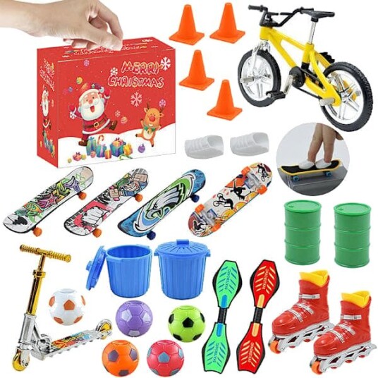 Mini Fingerboard Adventskalender 24 dager med jul med fargerike brett for barn tenåringer og voksne