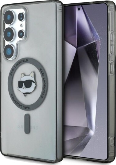 Karl Lagerfeld Button Choupette Head Printed Logo MagSafe Samsung Galaxy S25 Ultra case black