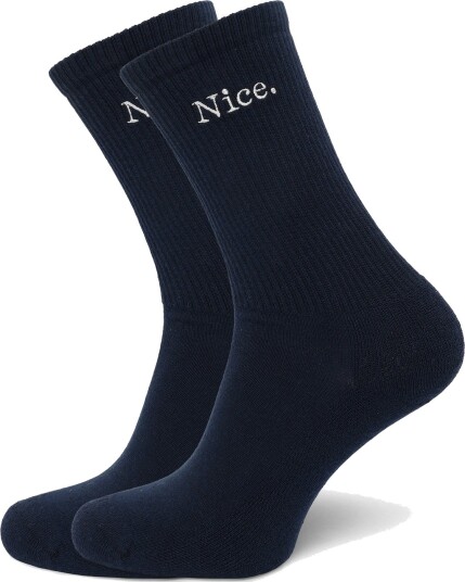 Mango Embroidered Cotton Socks Navy 40 42